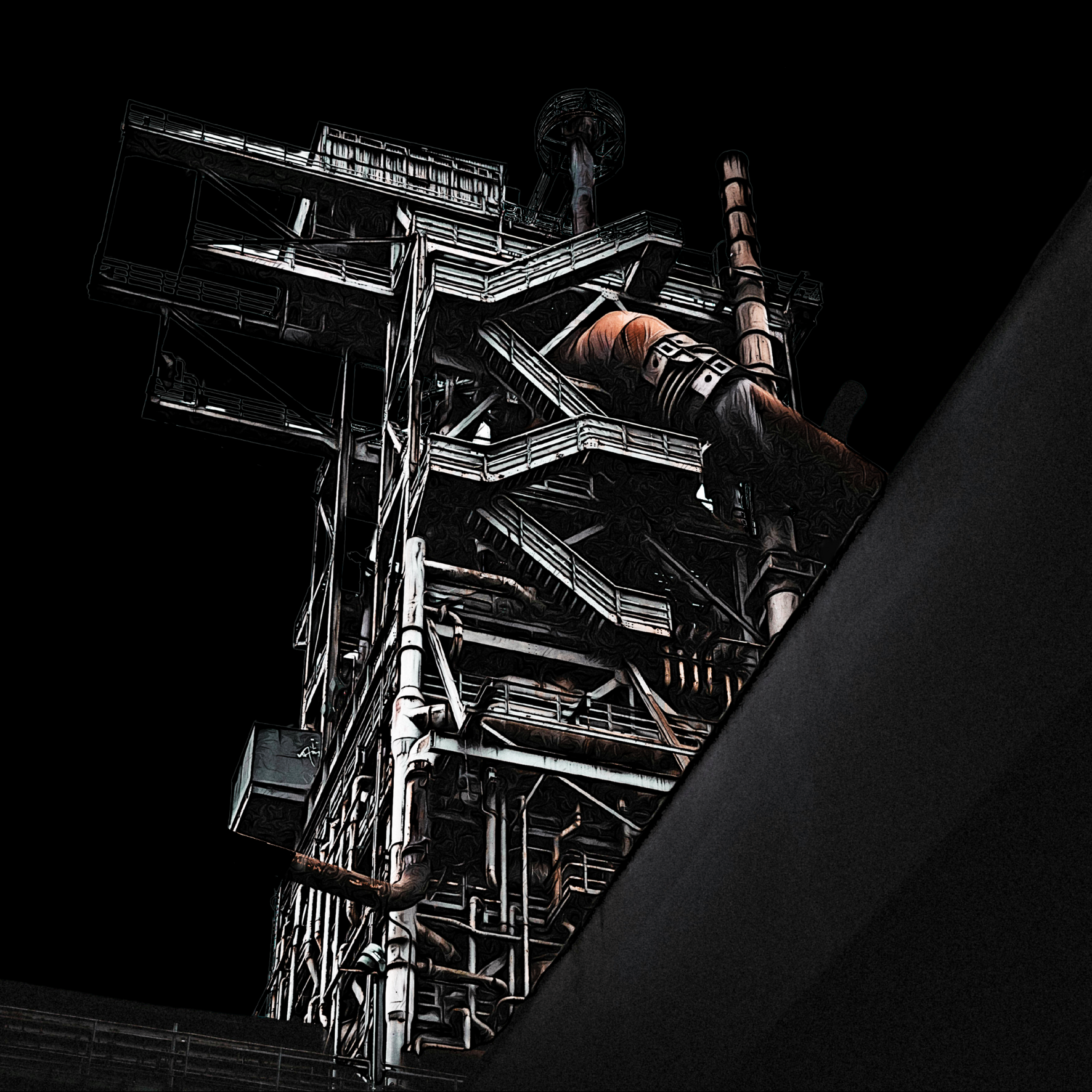 Förderturm auf schwarzem Hintergrund
