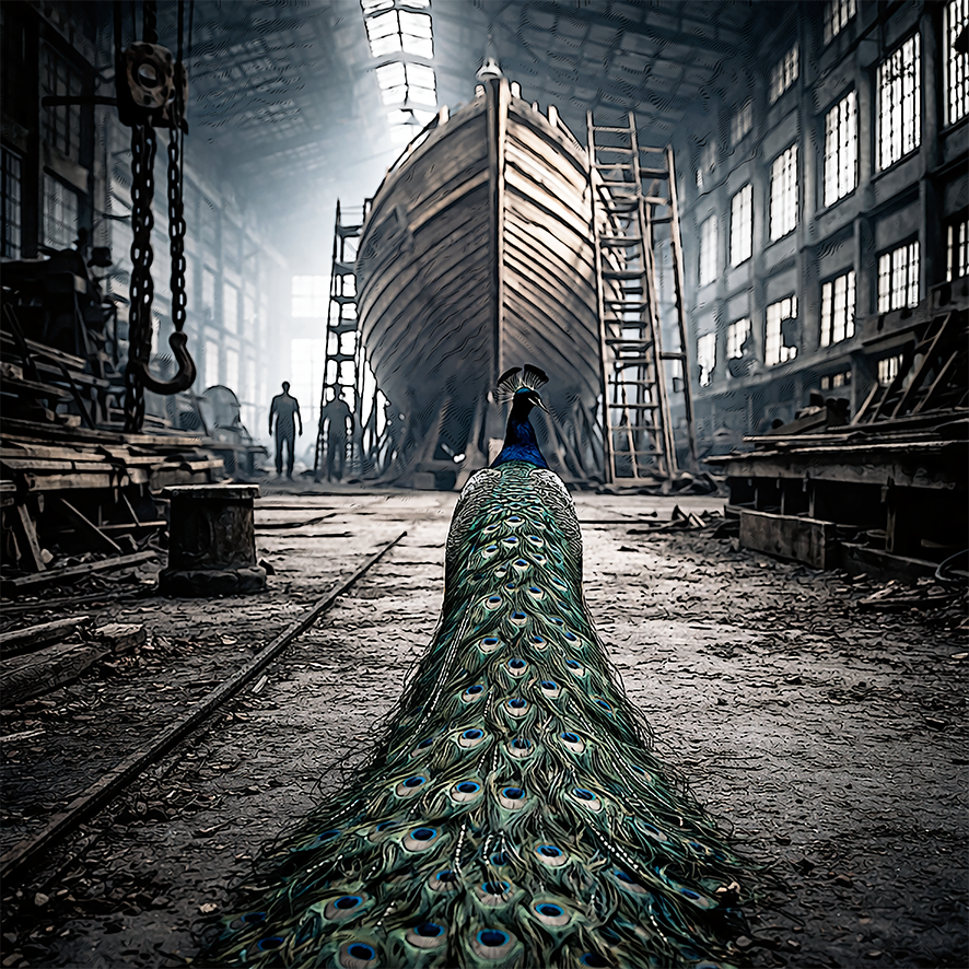 Pfau im Bootshaus