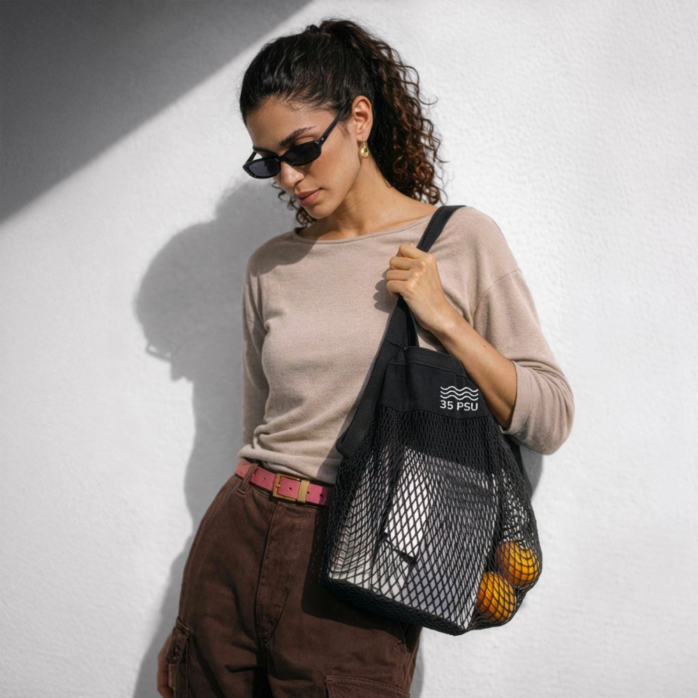 Organic Mesh-Einkaufstasche - Schwarz
