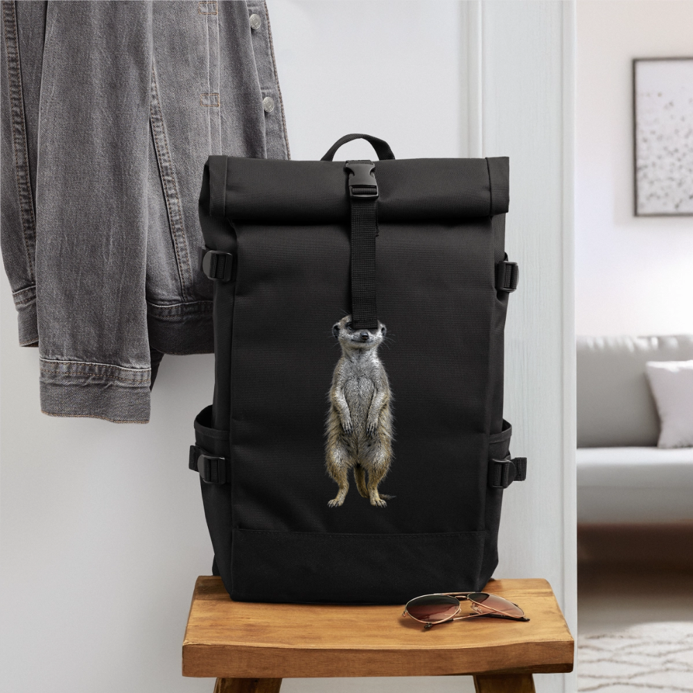 Rolltop Rucksack Erdmännchen - Schwarz