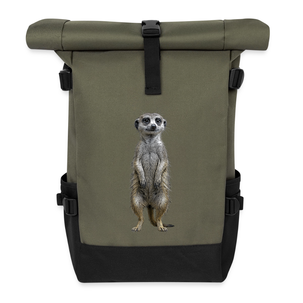 Rolltop Rucksack Erdmännchen - Olive/Schwarz