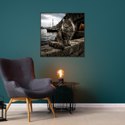 Wandbild mit Metallrahmen, Design Katze am Kai