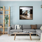 Wandbild mit Metallrahmen, Design Seehund auf Mole